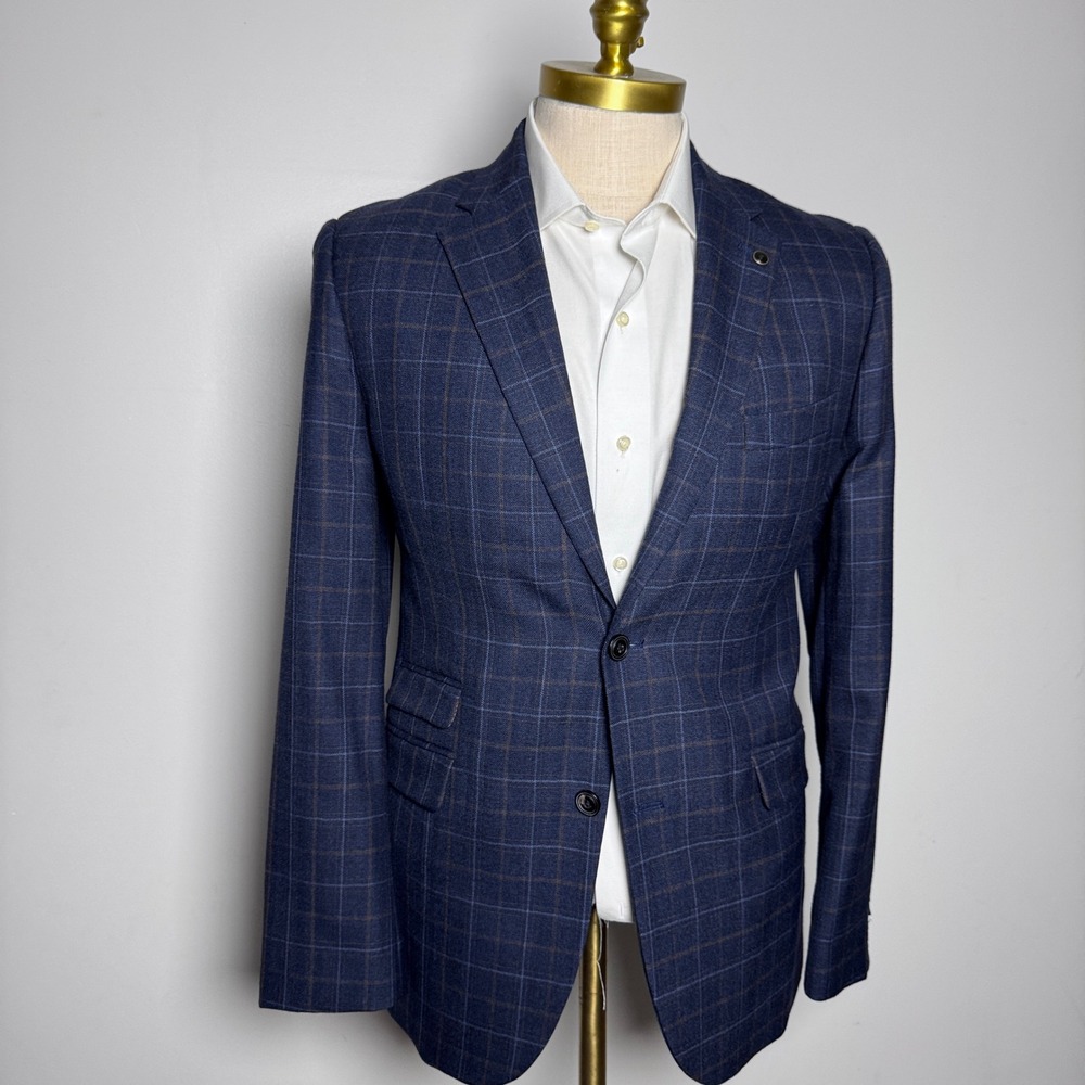Johnston & Murphy Blazer Mens S Blue Windowpane Wool Two Button Sport Coat